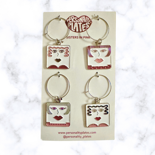 Personality Plates® Wine Glass Charms - Sisters In Pink