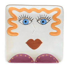Load image into Gallery viewer, 7 3/4&quot; x 7 3/4&quot; plate - orange hair, blue eyes, brown lipstick, purple dress
